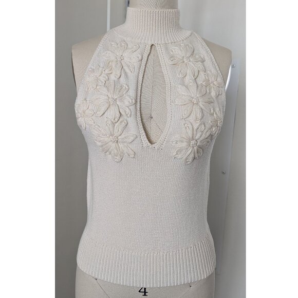 BCBGMaxAzria Sweaters - BCBGMAXAZRIA Ivory Fully Fashioned Knit Floral High Neck Tank Size S
